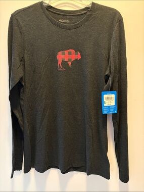 Columbia Dark Charcoal Long Sleeve Tee with Red Plaid Buffalo